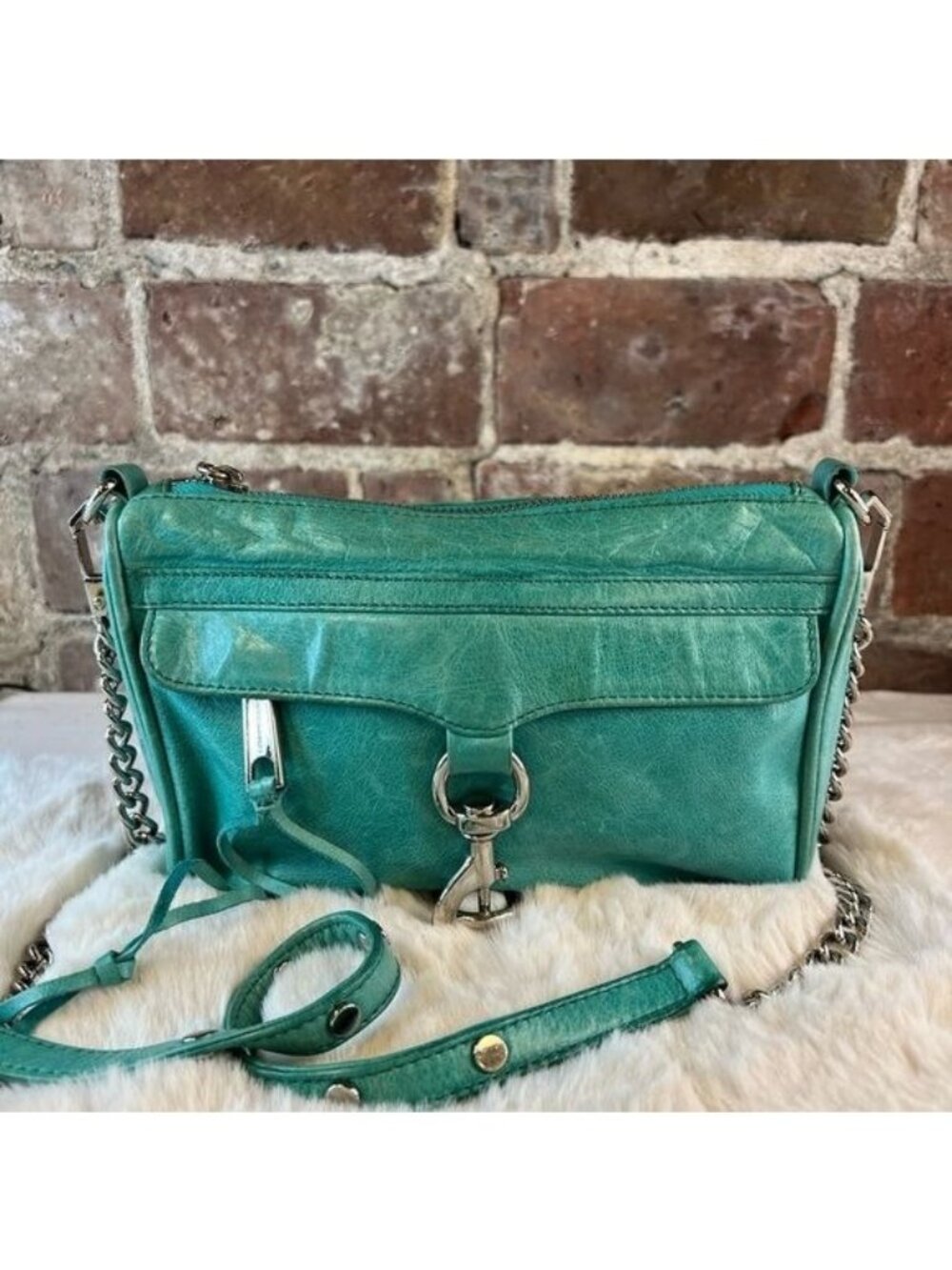 Rebecca Minkoff 'Mini M.A.C.' Teal Leather Crossbody Clutch w/ Dust Cover